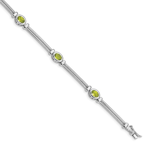 Sterling Silver Rhodium-plated Peridot August Birthstone Ladies Bracelet - Picture 1 of 6